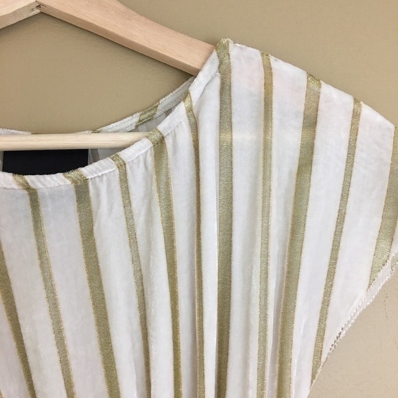 Aryn K Stripe Silk Velvet Side Gather Top - Picture 2 of 6